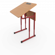 Стол ученический одноместный с регулируемой столешницей на красном металлокаркасе, столешница с закругленными углами — Аэлита