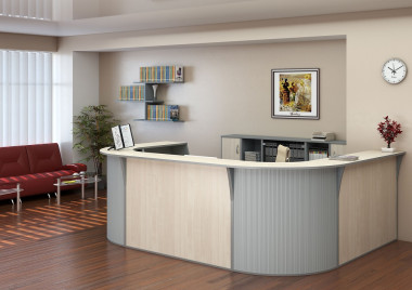 Стойка ресепшн Рива 1890х3140х1890*h1150 без тумбы с роллетой — Аэлита